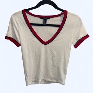Forever 21 White Tee with Red and Black Trim